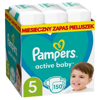 Pampers, Active Baby, pieluchy jednorazowe, rozmiar 5, 11-16 kg, 150 szt.