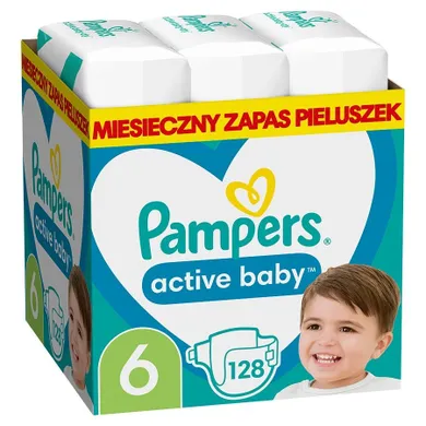 Pampers, Active Baby, pieluchy jednorazowe, rozmiar 6, 13-18 kg, 128 szt.