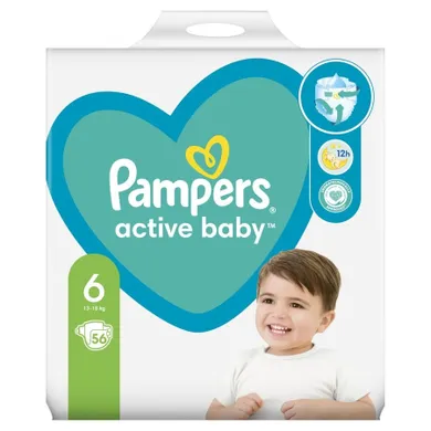 Pampers, Active Baby, pieluchy jednorazowe, rozmiar 6, 13-18 kg, 56 szt.