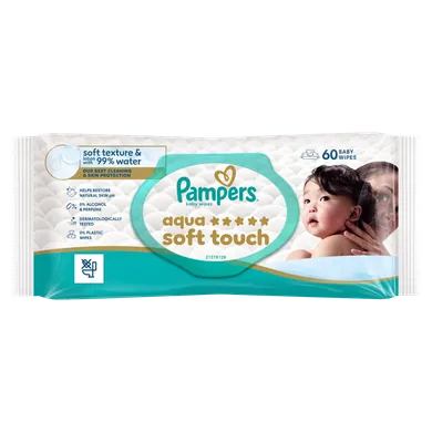 Pampers, Aqua Soft Touch, chusteczki nawilżane dla dzieci, 1-60 szt.