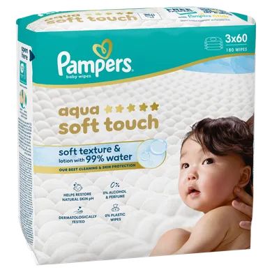 Pampers, Aqua Soft Touch, chusteczki nawilżane dla dzieci, 3-60 szt.