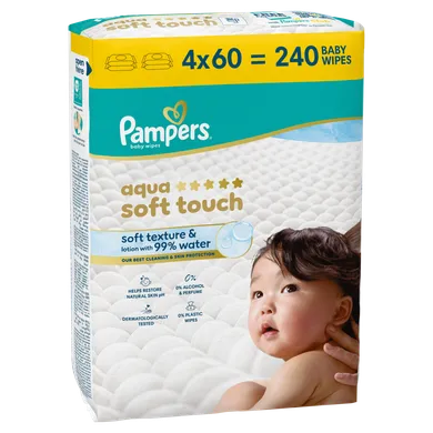 Pampers, Aqua Soft Touch, chusteczki nawilżane dla dzieci, 4-60 szt.