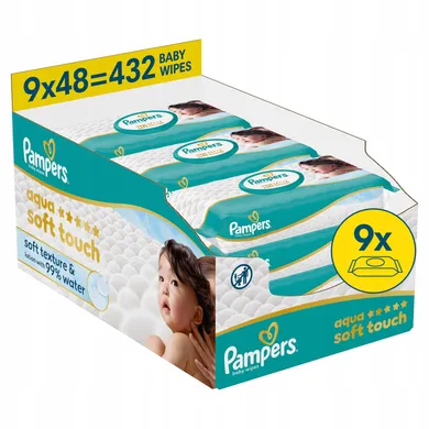 Pampers, Aqua Soft Touch, chusteczki nawilżane dla dzieci, 9-48 szt.