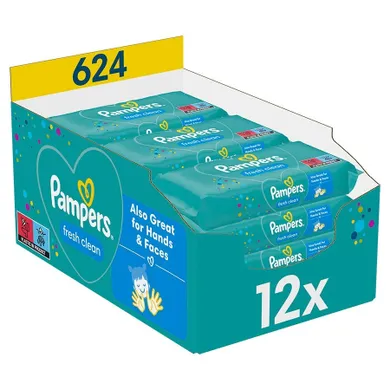 Pampers, Fresh Clean, chusteczki nawilżane, 12-52 szt.