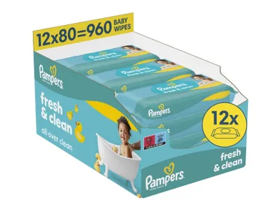 Pampers, Fresh Clean, chusteczki nawilżane dla dzieci, 12-80 szt.