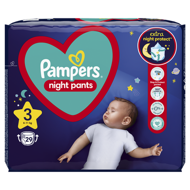 Pampers, Night Pants, pieluchomajtki, rozmiar 3, 6-11 kg, 29 szt.
