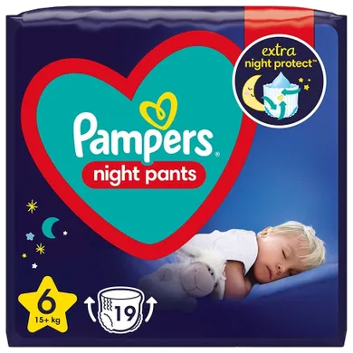 Pampers, Night Pants, pieluchomajtki, rozmiar 6, 15 kg+, 19 szt.