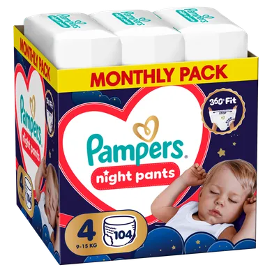 Pampers, Night, pieluchomajtki, rozmiar 4, 9-15kg, 104 szt.