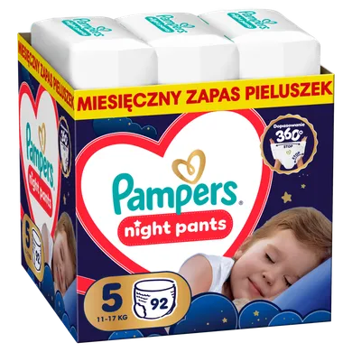 Pampers, Night, pieluchomajtki, rozmiar 5, 11-17kg, 92 szt.