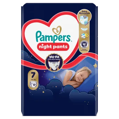 Pampers, Night, pieluchomajtki, rozmiar 7, 15kg+, 17 szt.