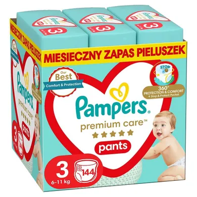 Pampers, Premium Care, pieluchomajtki, rozmiar 3, 6-11 kg, 144 szt.