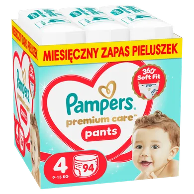 Pampers, Premium Care, pieluchomajtki, rozmiar 4, 9-15kg, 94 szt.