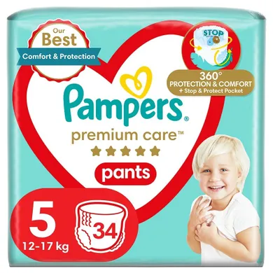 Pampers, Premium Care, pieluchomajtki, rozmiar 5, 12-17 kg, 34 szt.