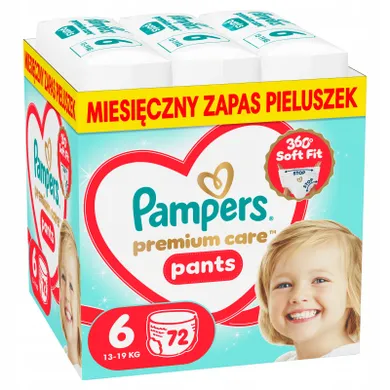 Pampers, Premium Care, pieluchomajtki, rozmiar 6, 13-19kg, 72 szt.