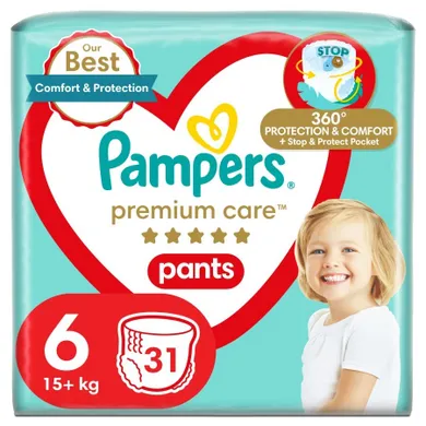 Pampers, Premium Care, pieluchomajtki, rozmiar 6, 15+ kg, 31 szt.