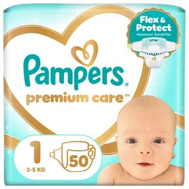 Pampers, Premium Care, pieluchy jednorazowe, rozmiar 1, 2-5kg, 50 szt.