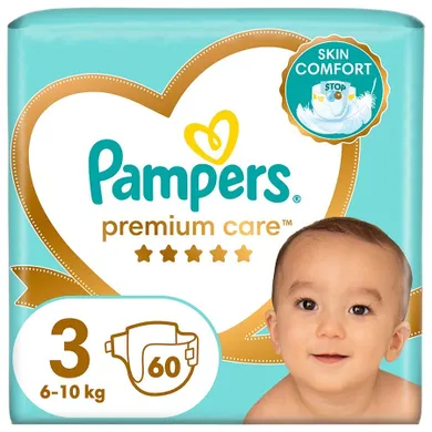 Pampers, Premium Care, pieluchy jednorazowe, rozmiar 3, 6-10 kg, 60 szt.