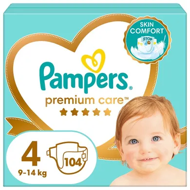 Pampers, Premium Care, pieluchy jednorazowe, rozmiar 4, 9-14 kg, 104 szt.