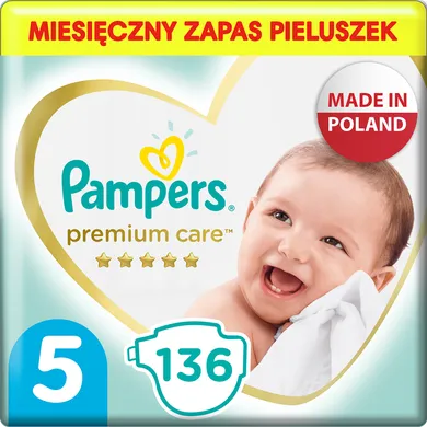 Pampers, Premium Care, pieluchy jednorazowe, rozmiar 5, 11-16 kg, 136 szt.