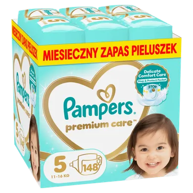 Pampers, Premium Care, pieluchy jednorazowe, rozmiar 5, 11-16 kg, 148 szt.