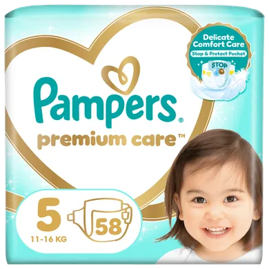 Pampers, Premium Care, pieluchy jednorazowe, rozmiar 5, 11-16 kg, 58 szt.
