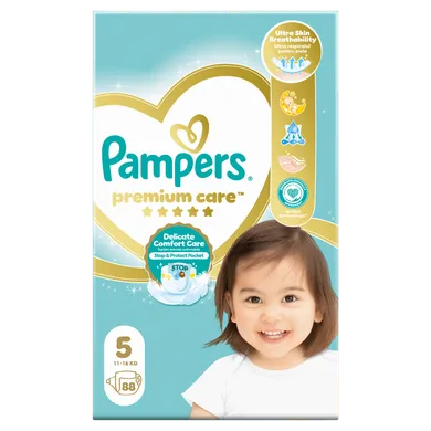 Pampers, Premium Care, pieluchy jednorazowe, rozmiar 5, 11-16 kg, 88 szt.