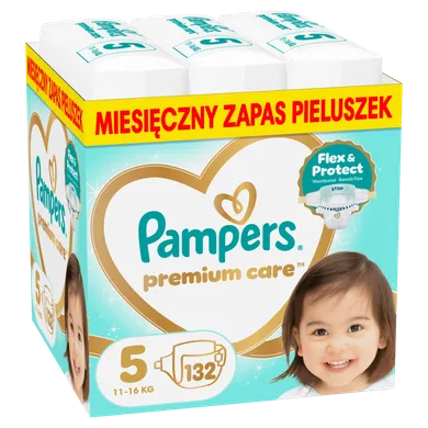 Pampers, Premium Care, pieluchy jednorazowe, rozmiar 5, 11-16kg, 132 szt.