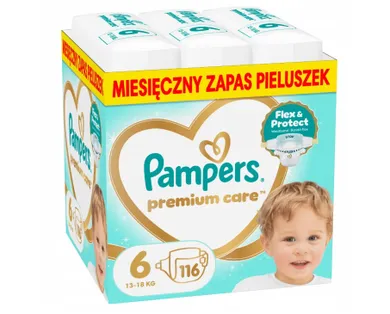 Pampers, Premium Care, pieluchy jednorazowe, rozmiar 6, 13-18kg, 116 szt.