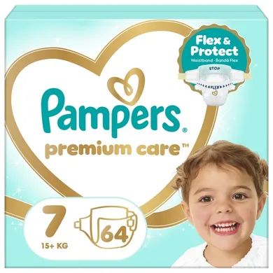 Pampers, Premium Care, pieluchy jednorazowe, rozmiar 7, 15kg+, 64 szt.