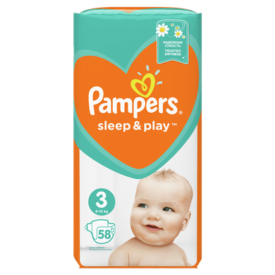 Pampers, Sleep&Play, pieluchy jednorazowe, rozmiar 3, 6-10 kg, 58 szt.