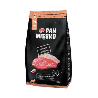 Pan Mięsko, Cielęcina z indykiem, sucha karma dla psa chrupki, M, 20kg