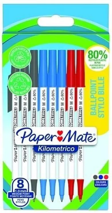 Paper Mate, Kilometrico, długopisy, 3 kolory, 1,0 mm, 8 szt.