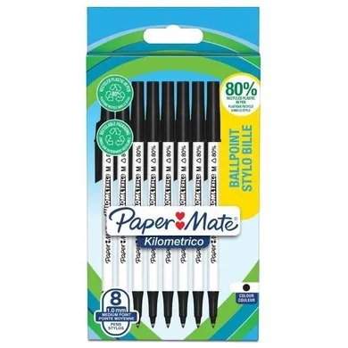 Paper Mate, Kilometrico, długopisy, czarne, 1,0 mm, 8 szt.