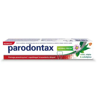 Parodontax, Herbal Fresh Toothpaste, pasta do zębów przeciw krwawieniu dziąseł, Imbir & Mięta & Eukaliptus, 75 ml