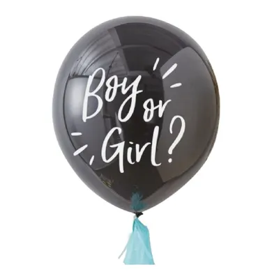 Party Tino, Baby Shower, Boy or Girl?, balon lateksowy, konfetti niebieskie, 90 cm, 1szt.