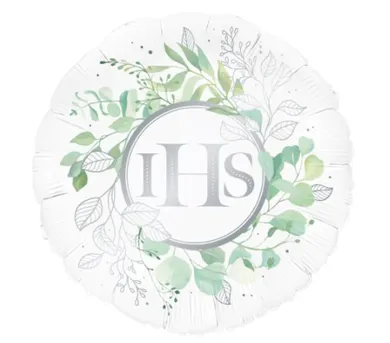 Party Tino, balon foliowy, IHS, eukaliptus, srebrny, 45 cm