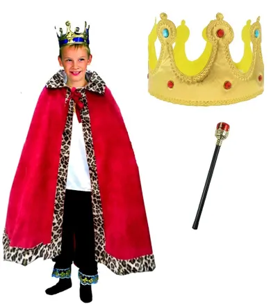 Party Tino, strój króla: peleryna + berło + korona, 122/128