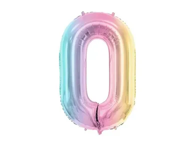 PartyDeco, balon foliowy, cyfra 0, pastelowy tęczowy, 86 cm