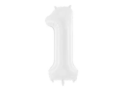 PartyDeco, balon foliowy, cyfra "1", 86 cm, biały, 1 szt.