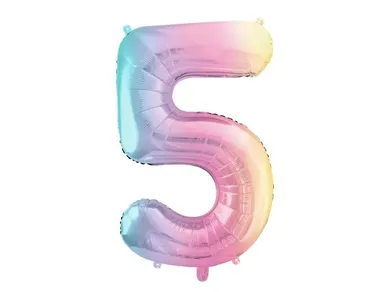 PartyDeco, balon foliowy, cyfra 5, pastelowy tęczowy, 86 cm