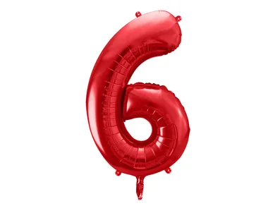 PartyDeco, balon foliowy, cyfra "6", 86 cm, czerwony, 1 szt.