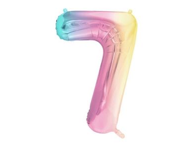 PartyDeco, balon foliowy, cyfra 7, pastelowy tęczowy, 86 cm