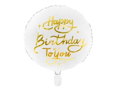 PartyDeco, balon foliowy Happy Birthday To You, 35 cm, biały, 1 szt.