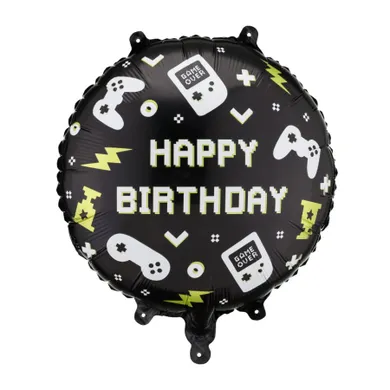 PartyDeco, balon foliowy, pastylka, Happy Birthday, 35-35 cm