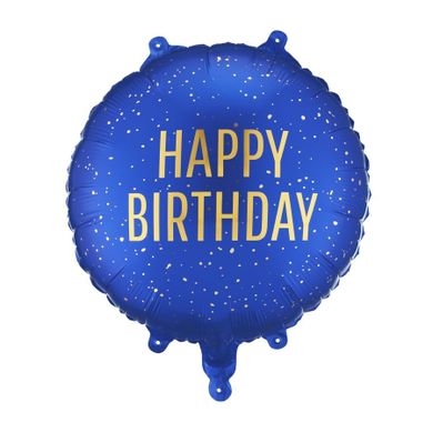 PartyDeco, balon foliowy, pastylka, Happy Birthday, granat, 35-35 cm