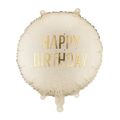 PartyDeco, balon foliowy, pastylka, Happy Birthday, kremowy, 35-35 cm