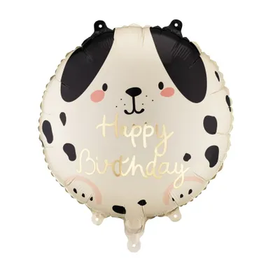 PartyDeco, balon foliowy, pastylka, Happy Birthday, pies, 35-35 cm