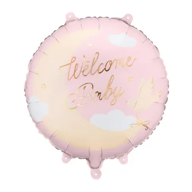 PartyDeco, balon foliowy, pastylka, Welcome Baby, jasnoróżowy, 35-35 cm, 1 szt.