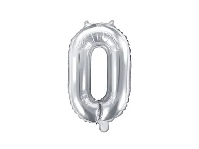 PartyDeco, balon foliowy, w kształcie cyfry 0,srebrny, 35 cm