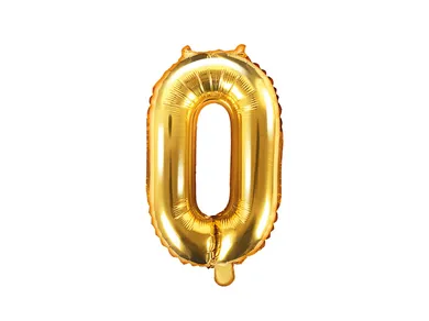 PartyDeco, balon foliowy, w kształcie cyfry 0,złoty, 35 cm